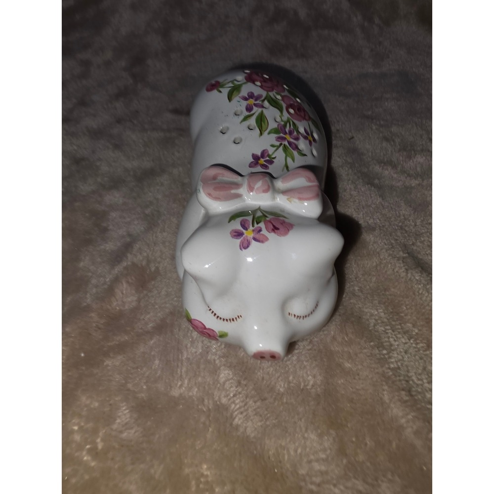 Vintage 1978 Avon Ceramarte Brazil Ceramic Sleeping Pig Floral Pomander Sachet